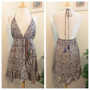 Earthbound Halter Ruffled Backless Mini Dress Multicolor XL